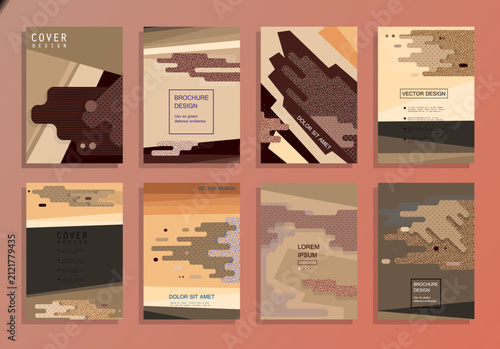 Neutral Beige Memphis Style Brochure Cover Templates Collection with Geometric Abstract Design