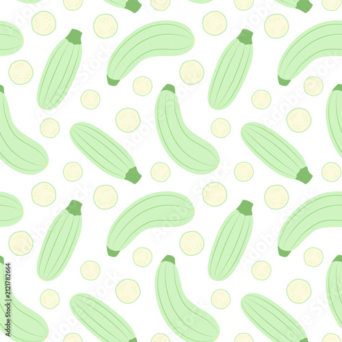 Seamless zucchini pattern, vector illustration. Flat style. Vegetable background. Design for packaging, wrapping, and labels.