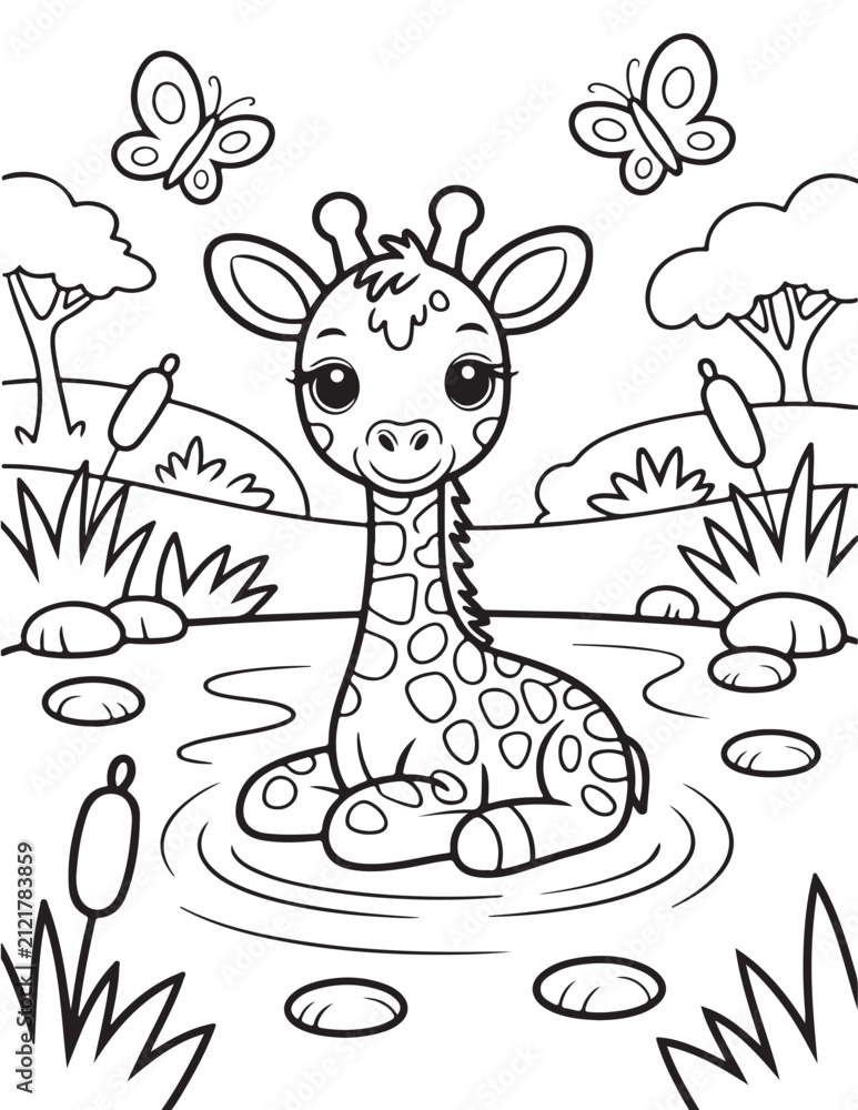 Naklejka premium Cute baby animals coloring pages vector set with adorable wild and farm cartoon characters