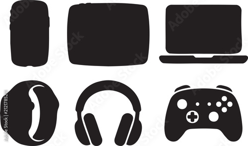 Silhouette icons for gaming entertainment and accessor.