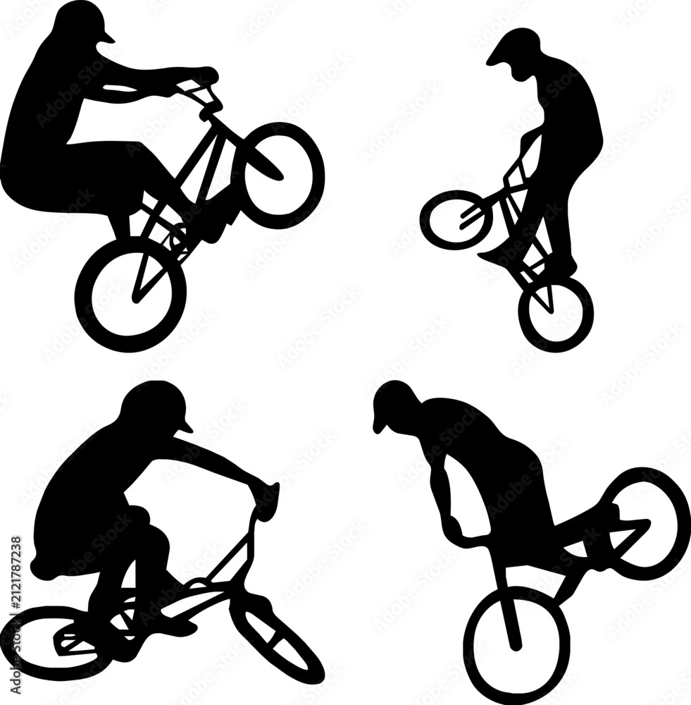 Fototapeta premium BMX bicycle stunt riders silhouettes vector set