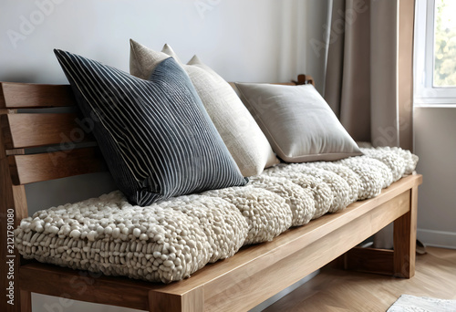 Wooden bench with textured ...
