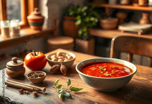Hearty tomato soup with fre...