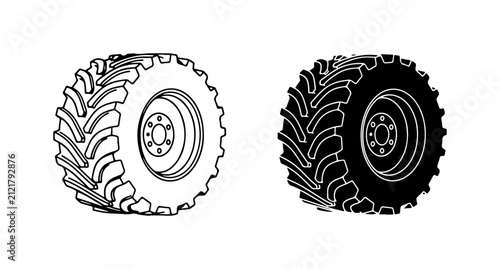 Bild auf Leinwand Tractor Tire Vector Icons, Agricultural Wheel Graphics, Farm Equipment Tread Ill