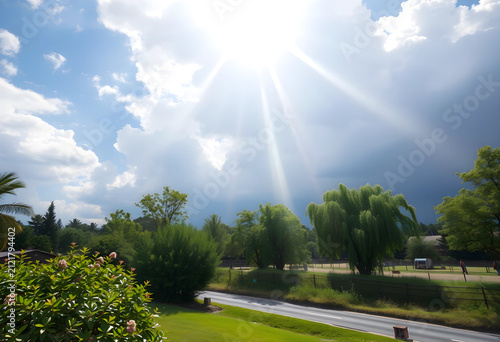 Bright sun rays breaking th...