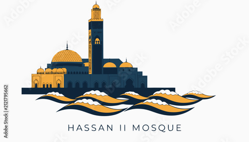 фотографія Very beautiful realistic vector illustration of the HASSAN II MOSQUE featuring t