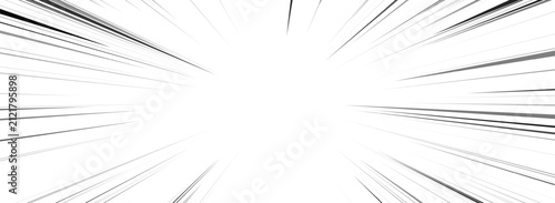 Speed lines radial burst background comic manga action motion. Effect with black rays on white anime explosion zoom. Backdrop abstract cartoon speed stripe texture frame.