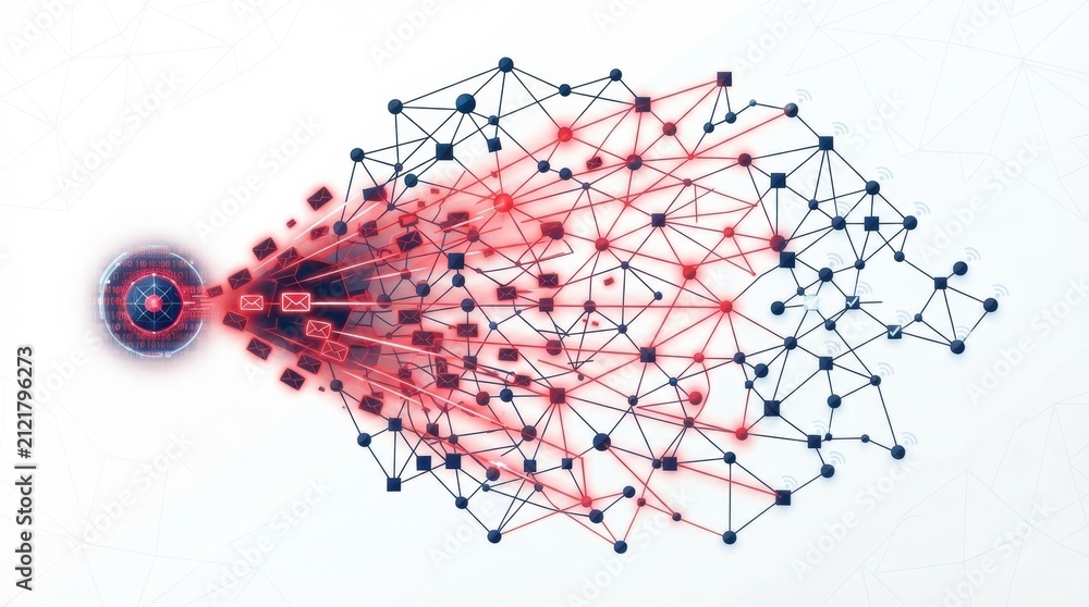 Fototapeta premium The complex interactions between artificial intelligence and the spread of disinformation in social networks.