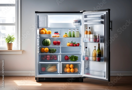 Open modern refrigerator fi...