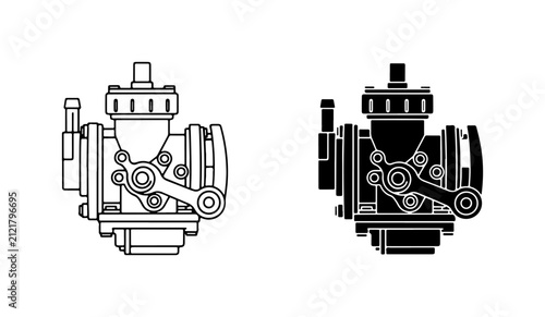 Foto Carburetor Vector Icons, Engine Fuel System Components, Mechanical Parts, Black