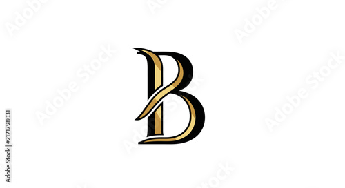 Elegant letter b design with gold and black colors on white background