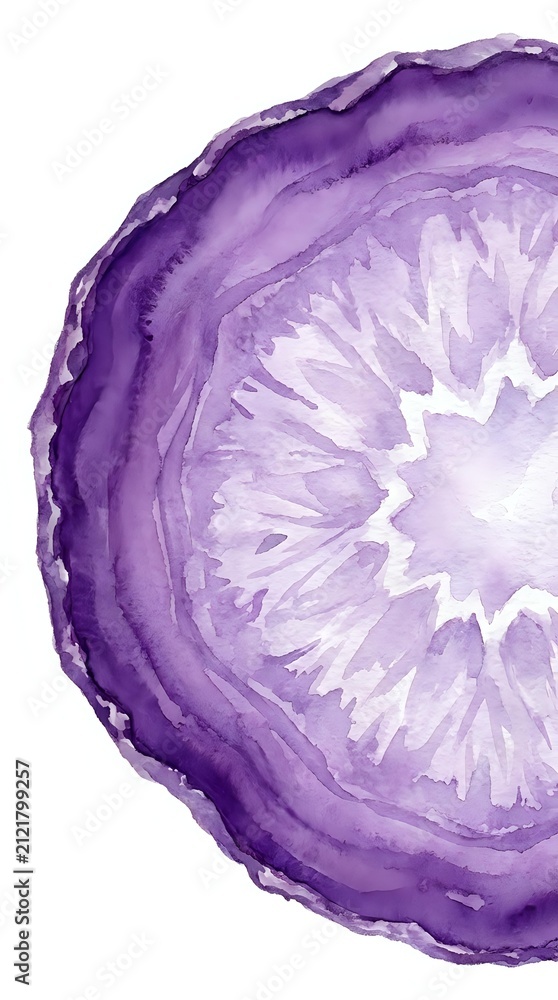 Obraz premium Purple agate slice with natural striations and crystalline formations, suitable for mineral, geology, wellness, and decorative design projects.
