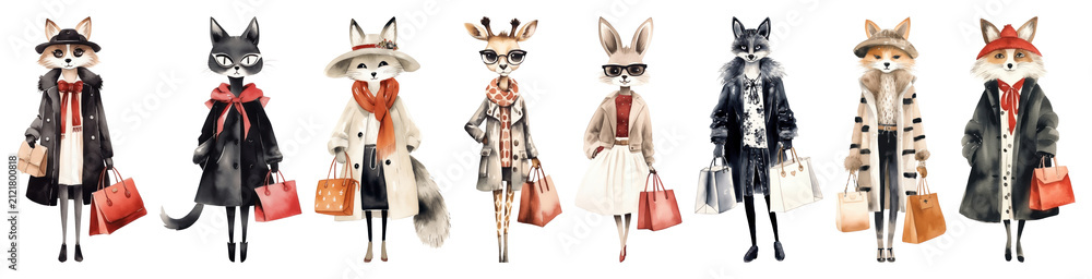 Fototapeta premium PNG Chic animals in stylish attire on transparent background
