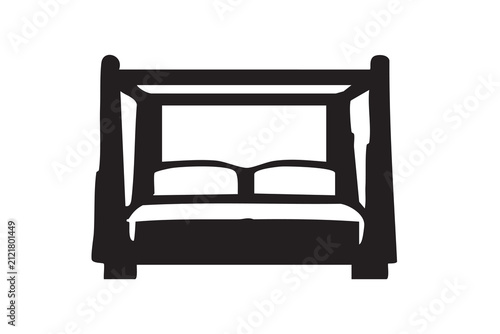 Foto Black silhouette icon of a canopy bed isolated on white background, Vector