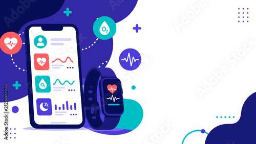 Foto Smartphone and smartwatch display health metrics