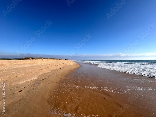 wonderful endless and wide beach at the Atlantic Ocean between Conil de la Frontera and El Palmar, Playa de Castilobo, Playa de Castilnovo, Andalusia, Costa de la Luz, Spain