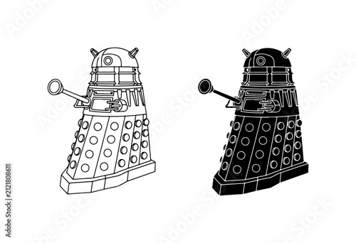 Obraz na plátne Dalek Robot Icons, Sci-Fi Alien Character Vector Art, Futuristic Monster Silhoue