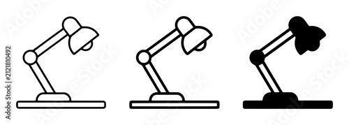 Desk Lamp Icons, Adjustable Task Light Vector Set, Modern Study Illumination Graphics