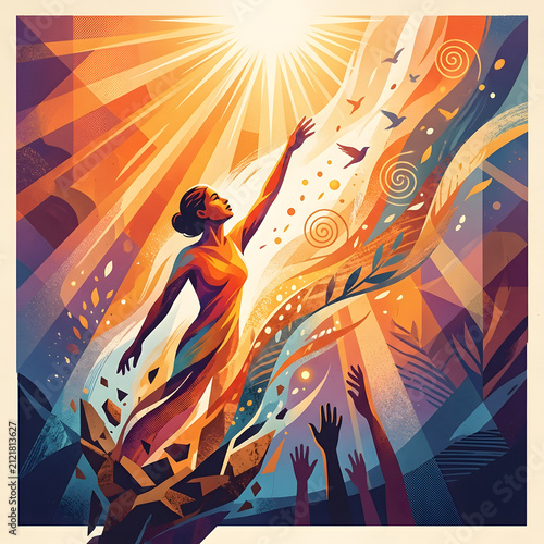 Angel with wings and trumpet in divine light.