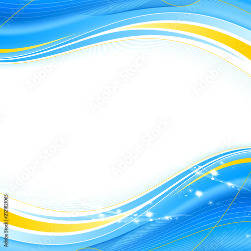 Abstract blue and yellow wave background with sparkles