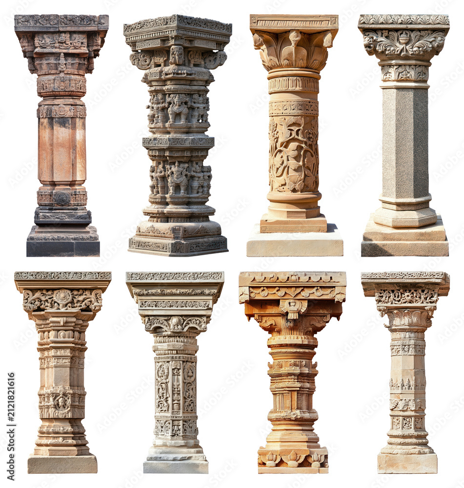 Fototapeta premium PNG Intricate ancient stone columns display on transparent background