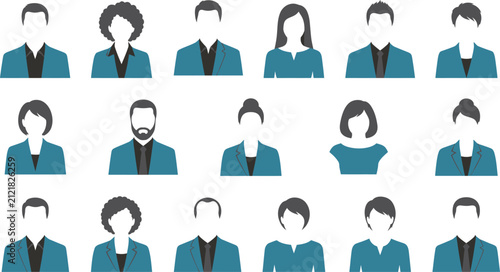 Set of diverse business people avatar icons with professional clothing isolated on a white background for corporate design