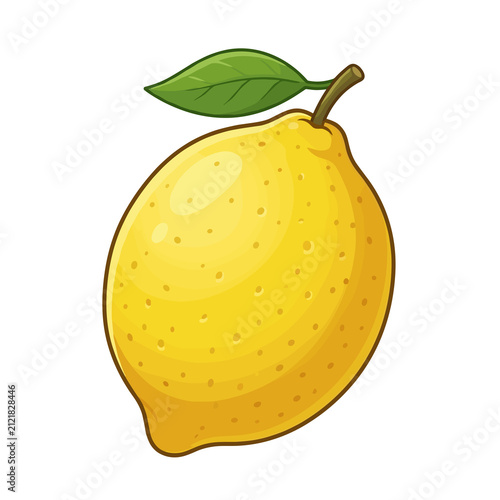 Fresh lemon with green leaf in simple cartoon style  