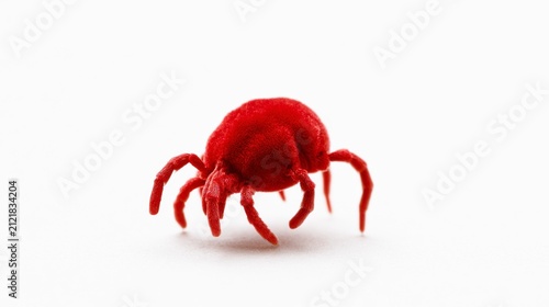 Macro Photography of a Red Velvet Mite Isolated on White Background