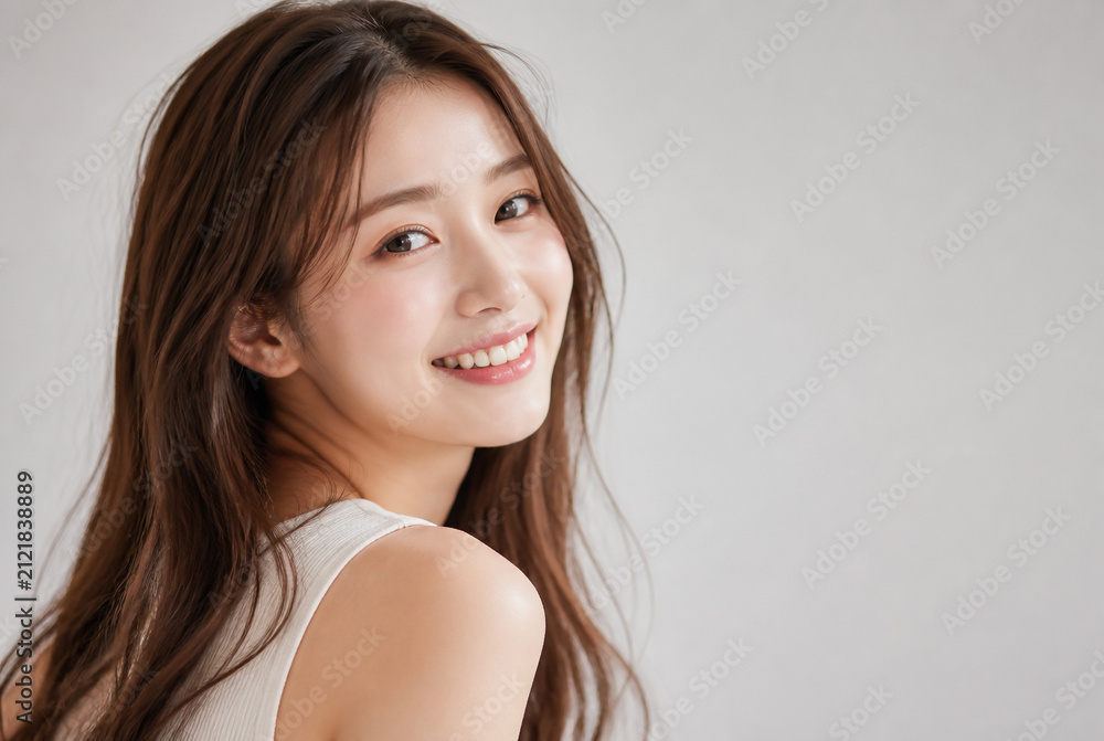 Naklejka premium 健康的で満面の笑みを浮かべる日本人女性 Generative AI