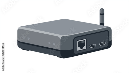 Wireless Network Router Illustration with Ethernet Port and Antenna