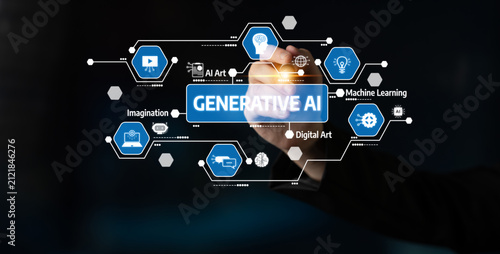 A creative visualization showing a hand using a digital tool to develop generative AI art concepts, highlighting technology, creativity, and innovation in the digital age. Tessel