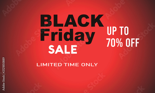 Black Friday Sale Banner with Up to 70% Off Text and Limited Time Offer Design Featuring Typography, Discount, Promotion