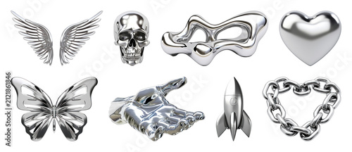 PNG Metallic 3D objects collection on transparent background