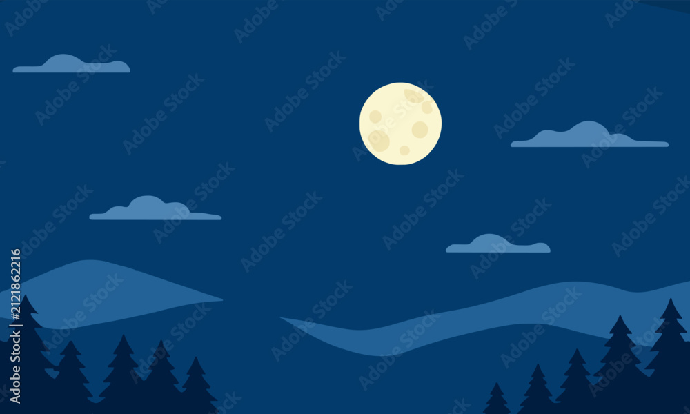 Fototapeta premium Peaceful home environment under bright full moon