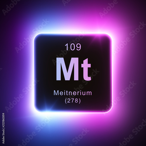 Meitnerium element colorful neon glowing icon lens flare, periodic table.