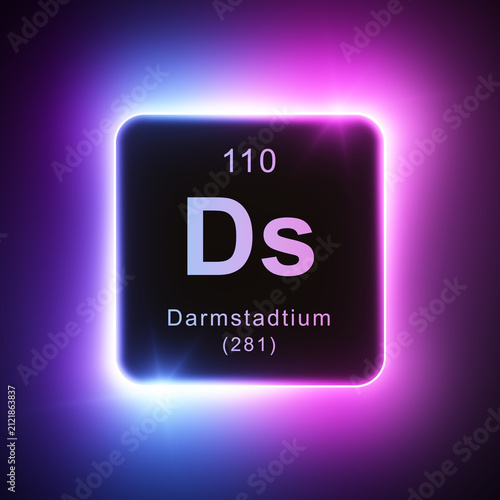 Darmstadtium element colorful neon glowing icon lens flare, periodic table.