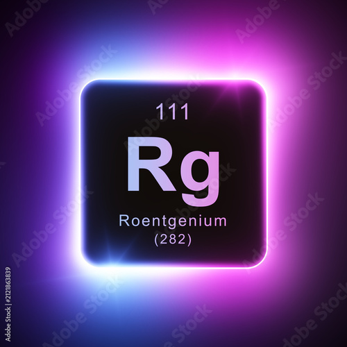 Roentgenium element colorful neon glowing icon lens flare, periodic table.