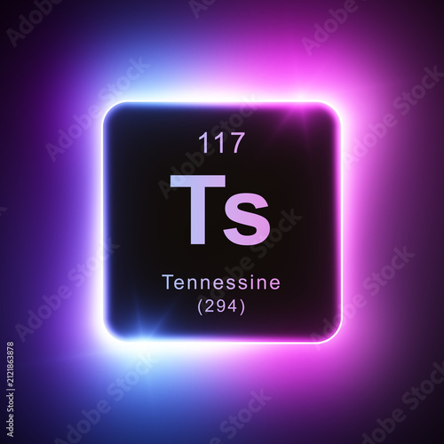 Tennessine element colorful neon glowing icon lens flare, periodic table.