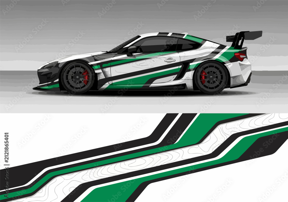 Obraz premium Green and black racing car with aerodynamic design on track
