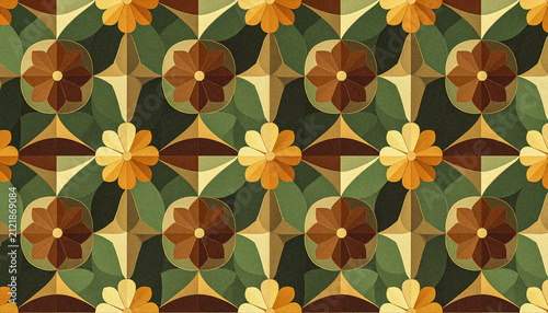 70s Mod Geometric Floral Seamless Pattern