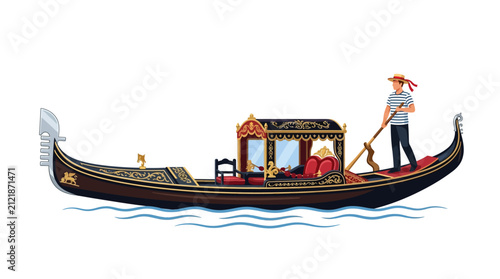 Bild auf Leinwand Venetian gondola with gondolier on the water