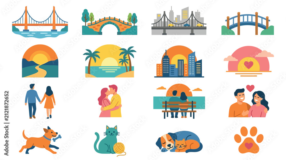 Fototapeta premium Diverse Flat Design Vector Icon Collection
