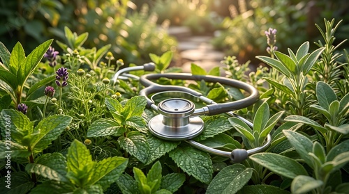 Integrative medicine stethoscope healthcare herbal medicine alternative therapy natural remedy wellness nature cure