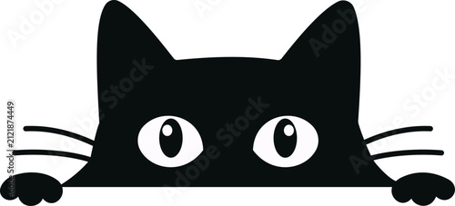 Cute Black Cat Peeking Flat Vector Illustration Minimalist Silhouette Paws Curiously Looking Design Isolated on White Background Graphic Art