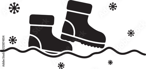 Foto Winter boots in snow with falling snowflakes footwear climatology precipitation