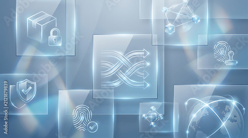 Futuristic Digital Security & Global Network Concept with Transparent Icons for Cybersecurity &