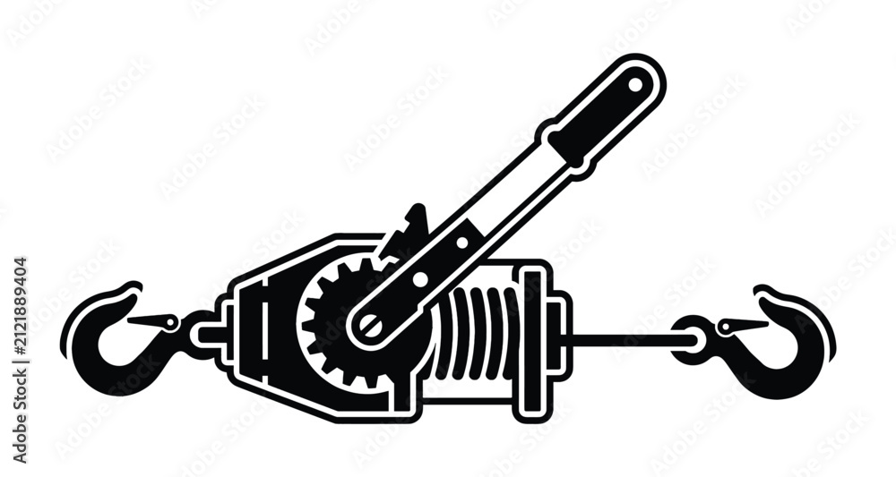 Fotografie Black and white hand winch puller tool icon