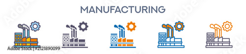 Manufacturing Element For Design Graphic - Multi Styles. Vector Illustration Of Two Colored And Black. Multiple Icons Designs Can Be Used For Mobile, Ui, Web 