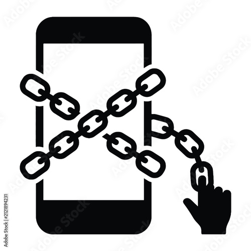 Smartphone wrapped in metal chains icon