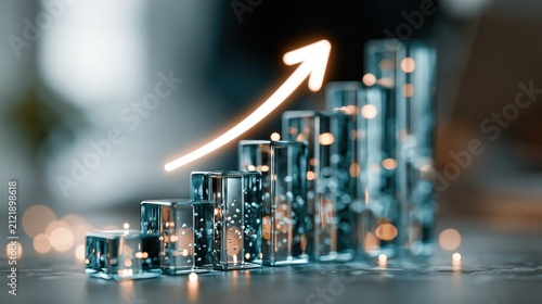 Financial Growth Chart of Glass Blocks with Golden Arrow